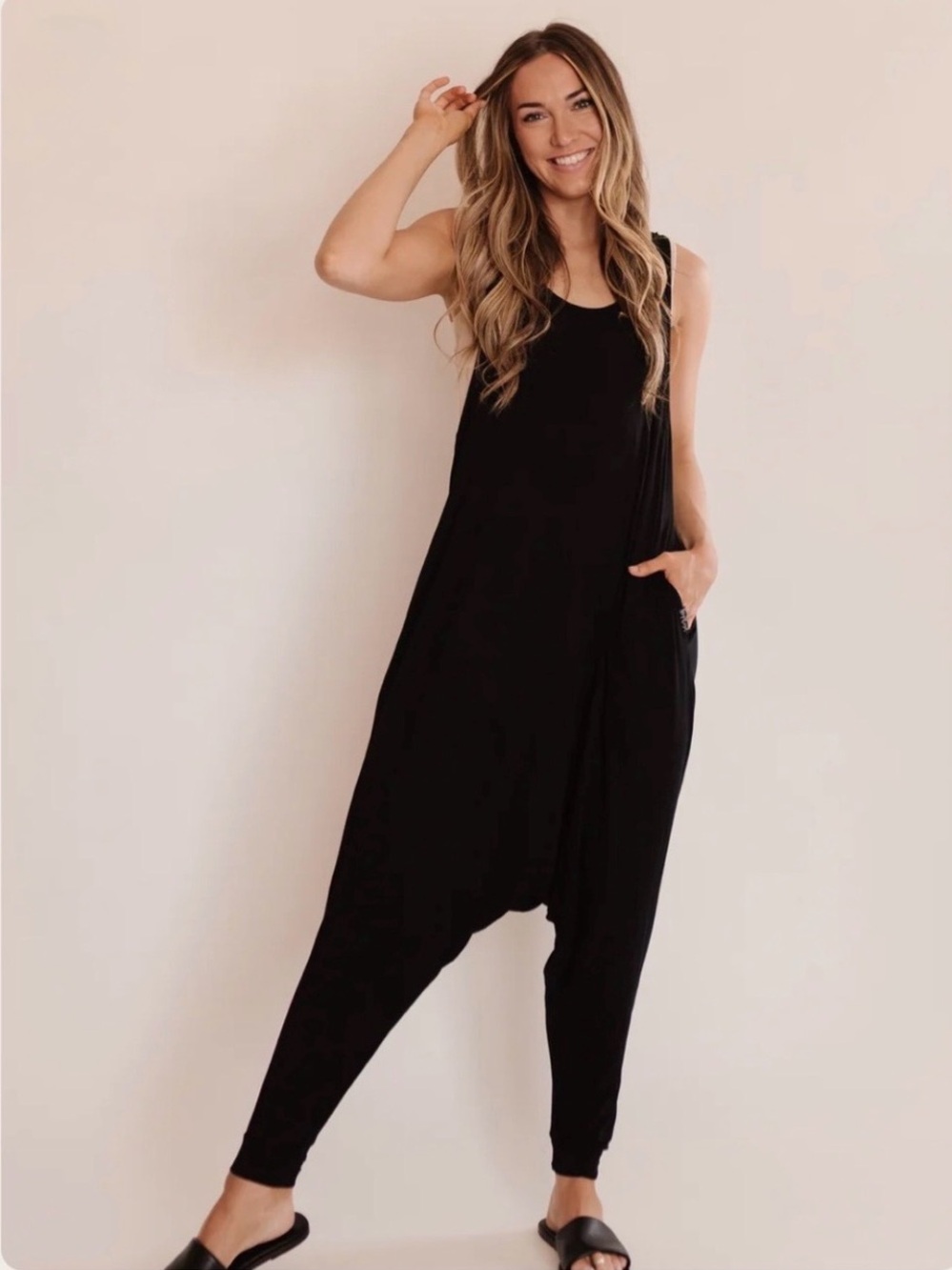 Lk New MOMPER ROMPER black knit harem jumpsuit S M L